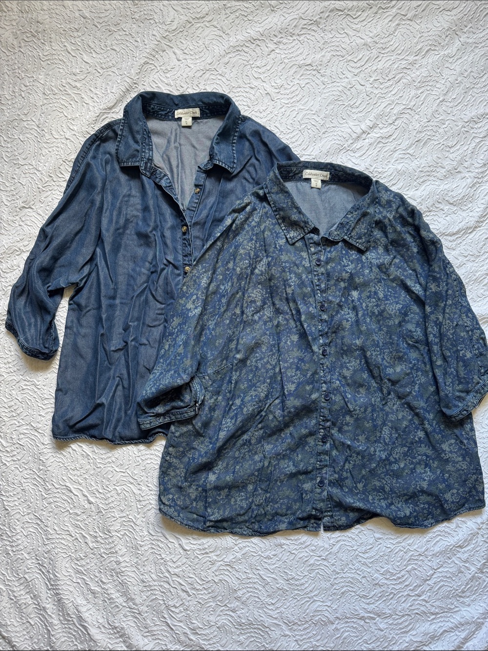 Coldwater Creek Pair of Blue Button-Up Denim Shirts
